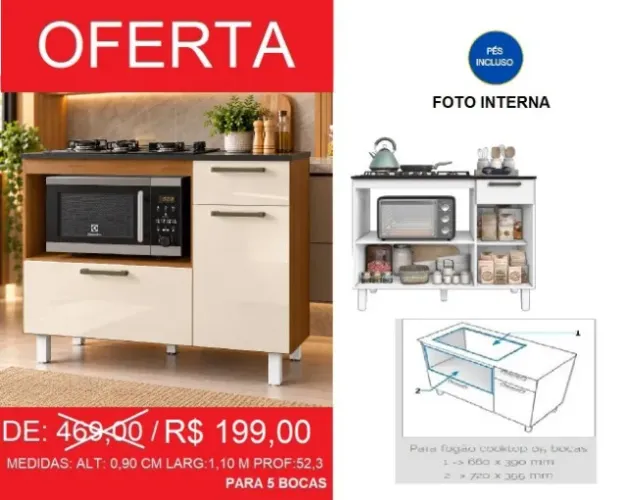 Balcão para cooktop de otima qualidade - compre hoje e receba em até 72h
