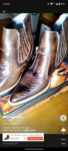 Bota texana couro de cobra Tam 44 nova!
