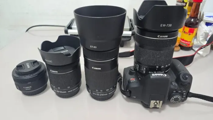 Câmera Canon T6i (com várias lentes e flash)