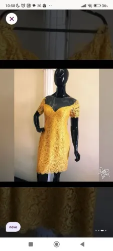 Vestido festa em renda e tule da marca barbara bela , na cor amarela, Tam 40,com et