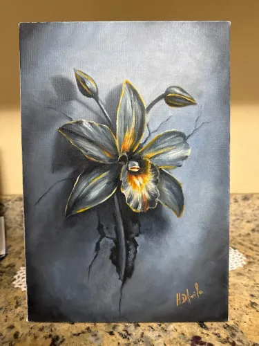 Tela pintada a mão orquidea negra