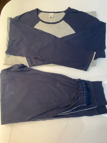 Pijama longo malwee g adulto cinza e azul marinho