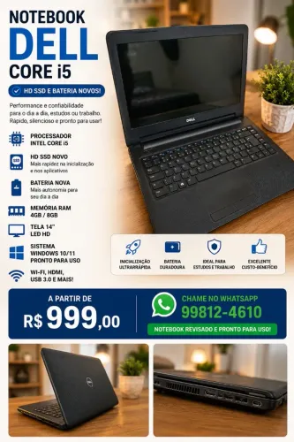 Notebook Dell core i5 com SSD e bateria novos