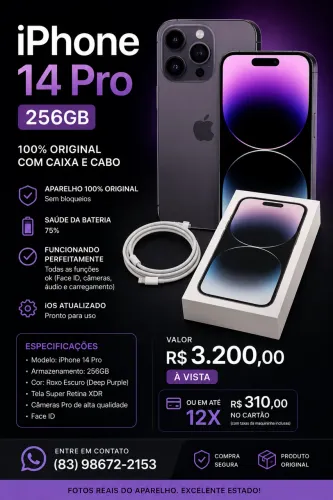 iPhone 14 Pro 256 gb na caixa todo original