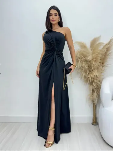 Vestido de festa preto, um ombro só,  tamanho único