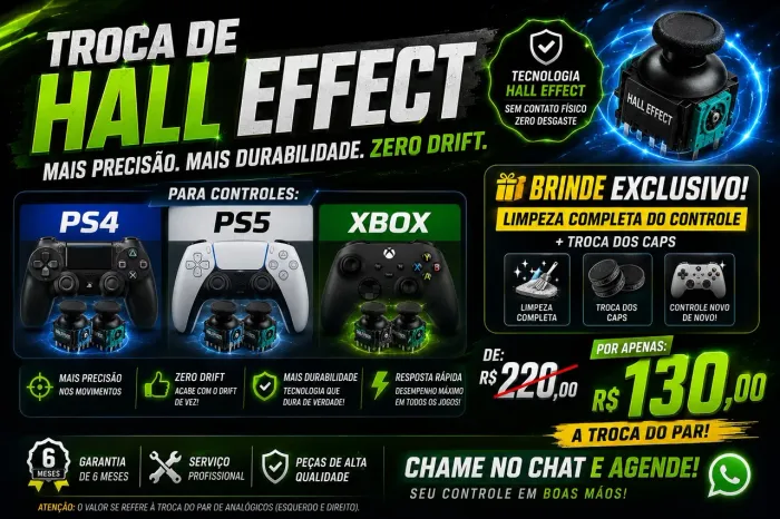Analógicos Hall Effect para controle PS4, PS5 e XBOX com garantia de 6 meses