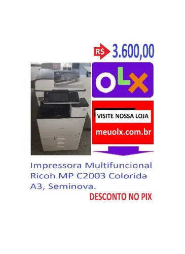 Impressora Profissional Multifuncional Ricoh MP C2003 Colorida A3, Seminova.