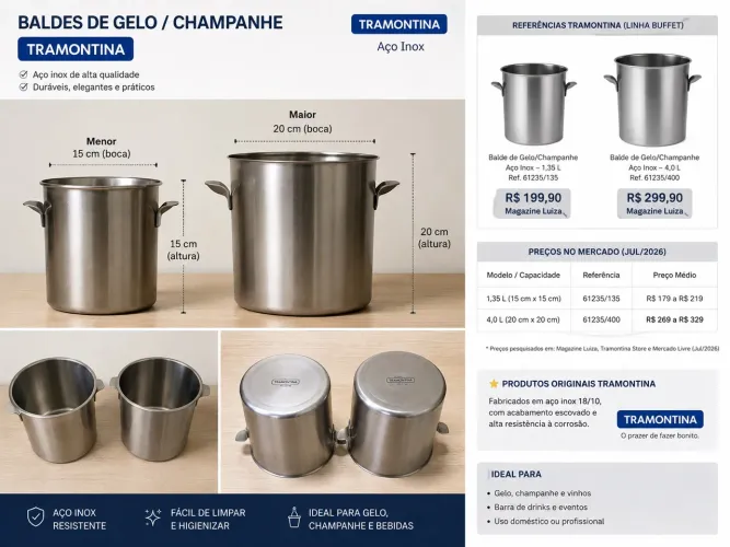 Balde de Gelo Champanheira Tramontina Inox - Vários Tamanhos