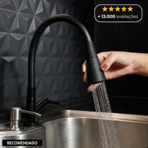 Torneira Gourmet Flexível para Cozinha de Bancada 2 Jatos Preta em ABS