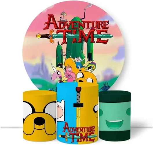 Kit Capa Painel Festa + Trio Capas Cilindros Aventure Times