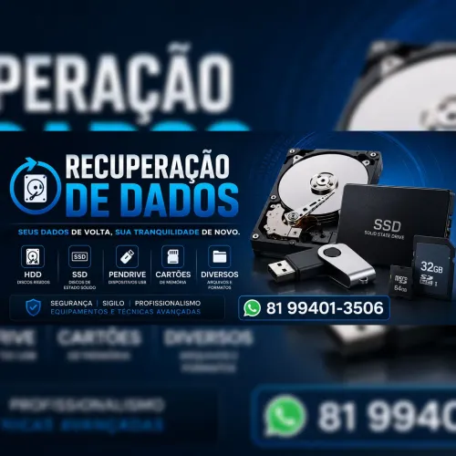 Serviço de Recuperação de dados perdidos em HDD SSD Pendrive cartões de memória e diversos