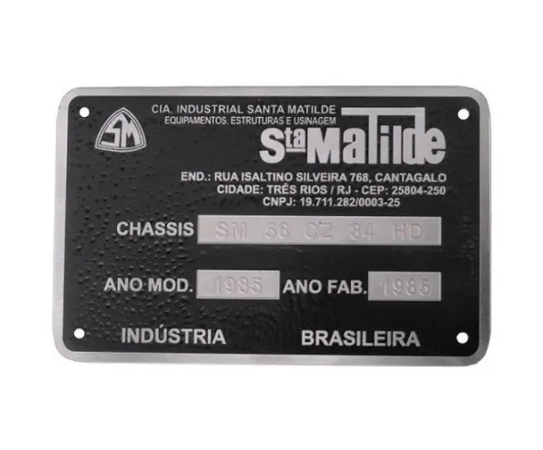 Plaqueta Identificação Chassi Ano Santa Matilde Gravada Alto Relevo