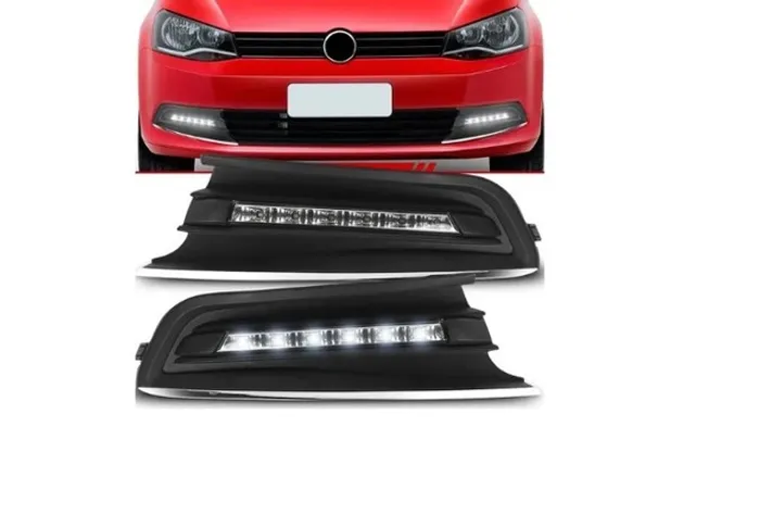Par Moldura Led Drl Com Friso Cromado Gol G6 2013 2014 2016