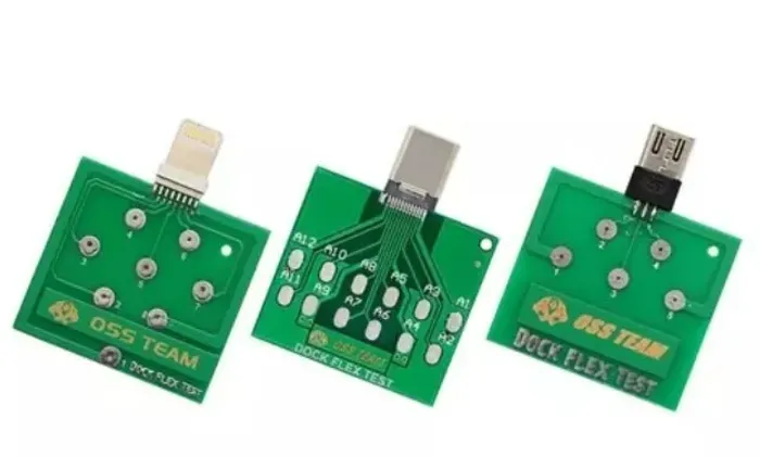 Dock Flex Teste de conector de carga: Tipo C, V8 e iPhone. Testador de conector