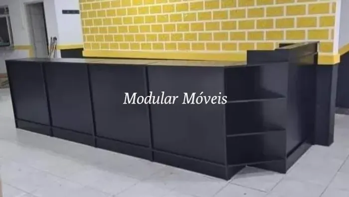 Balcão Caixa em L + 4 Balcões Atendimento - Preto