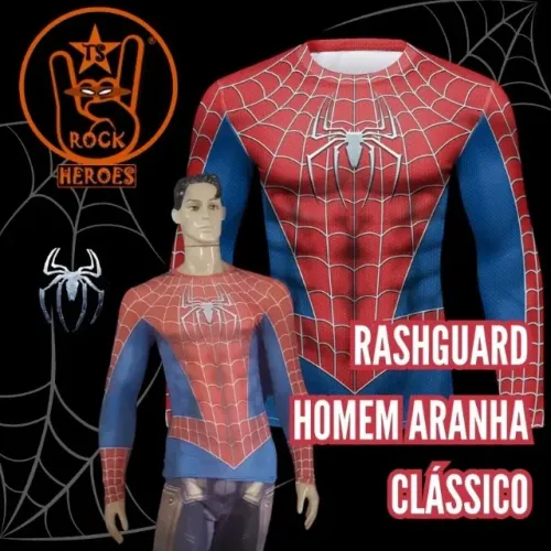 Camisa de Compressão Homem Aranha Clássico Manga Longa Rashguard Elastano