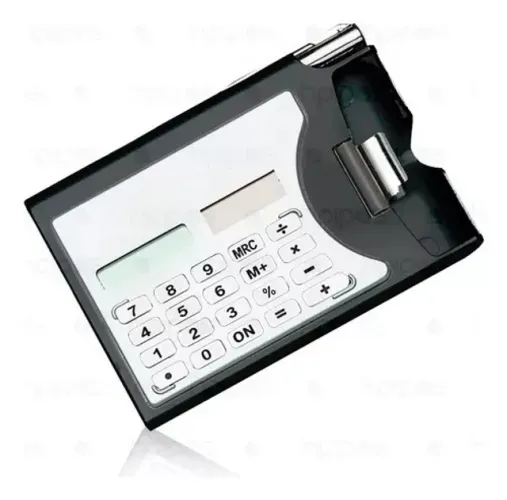 Calculadora Solar + Porta Cartão Visita + Caneta