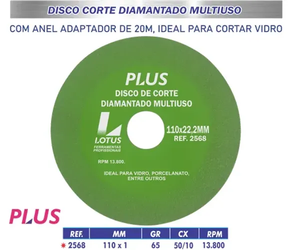Disco Corte Diamantado ultrafino 100mm vidro porcelanato - Lotus