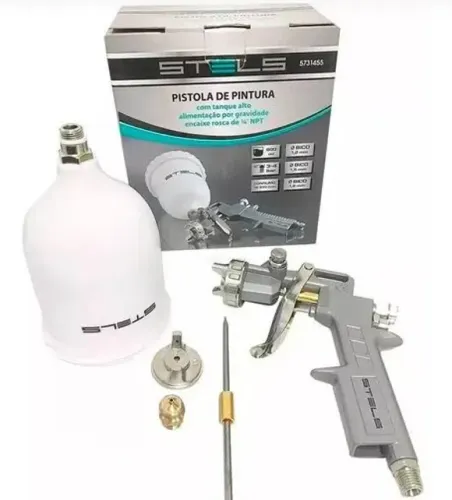 Pistola para Pintura Pneumática com Tanque Alto 600ml Stels - Fazemos Entregas!