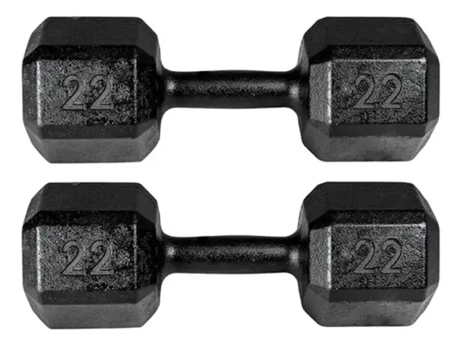 Par Halter Sextavado Dumbbell Pintado 22kg -total 44kg