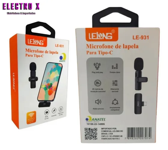 Microfone de lapela sem fio tipo c