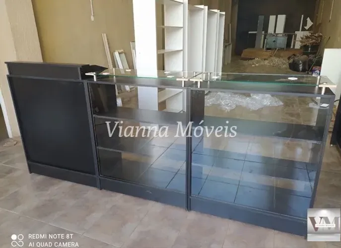 Balcão Caixa + 2 Balcões Vitrine com Tampo de Vidro 6mm - NOVO