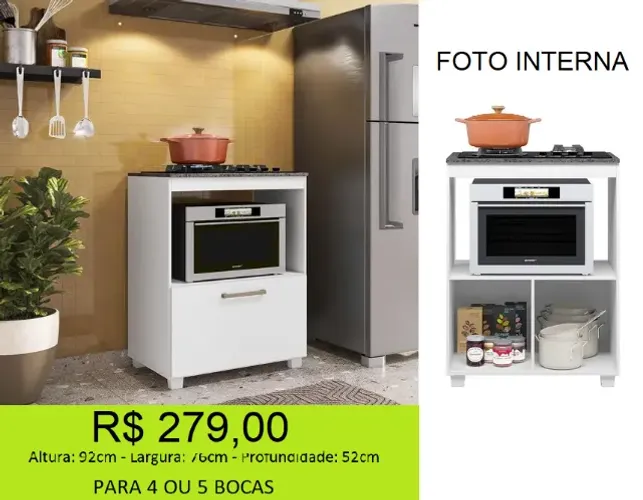 Balcão cooktop com amplo espaço interno - A solução para o seu espaço!