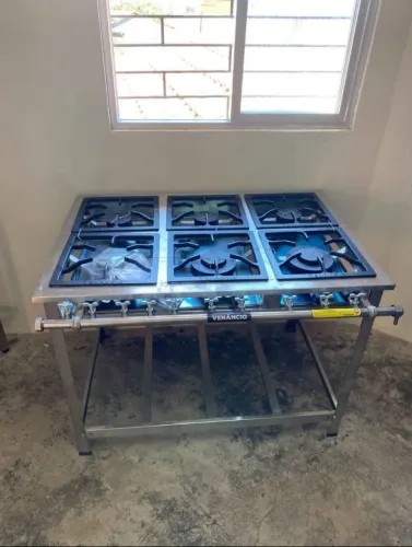 Fogão extra inox 6 queimadores mistos pronta entrega Venancio - Marcos