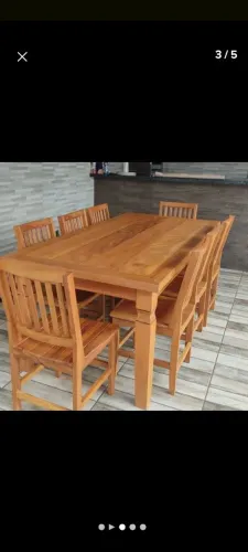 Mesa madeira rústica 8 cadeiras 