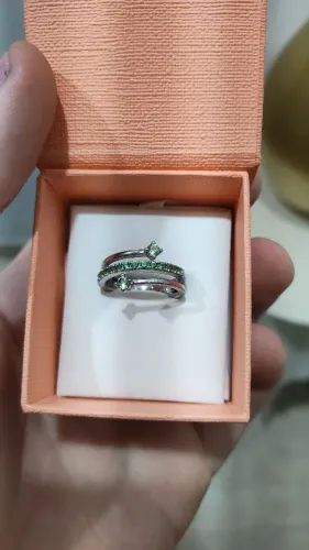 Anel Life Vivara Flesh Triplo em Prata pedras verdes