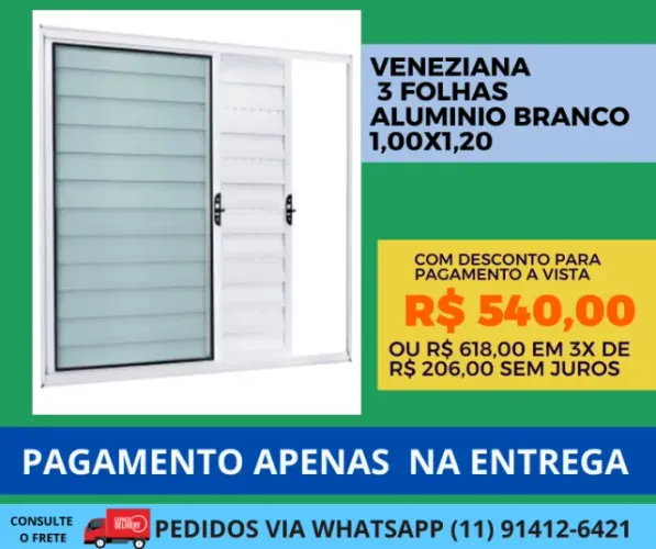 janela de 3 folhas veneziana aluminio branco