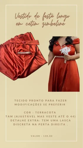 Vestido de Festa Longo em Cetim Zimbeline - Terracota