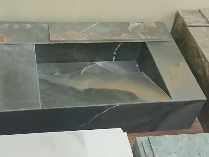 Pia esculpida em porcelanato direto da fábrica