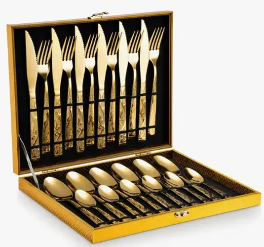 Kit Faqueiro Dourado Luxo Jogo Talheres Inox 24pçs + Maleta z1275