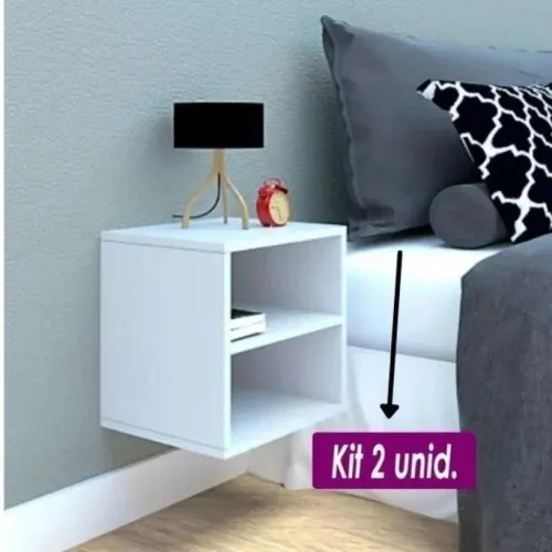 Kit 2 Criado Mudo Suspenso sem Gaveta mdf Branco Nicho
