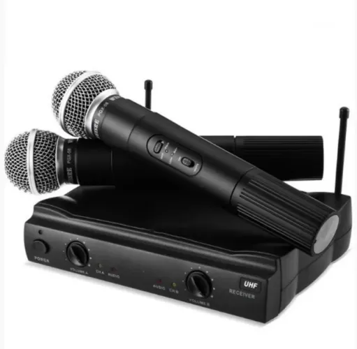 Microfone Sem Fio Duplo Dinâmico Uhf Função Anti-ruído