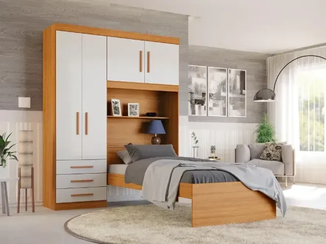 GUARDA ROUPA 4 PORTAS 3 GAVETAS COM CAMA BAU ADVANTAGE BATROL EM 2 CORES - GARANTA O SEU