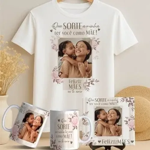 kit camisa branca + caneca porcelana + azulejo 15x15 + chaveiro.personalizado dia das mães