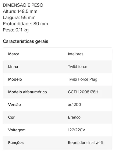 Extensor Wi-Fi Intelbras Twibi