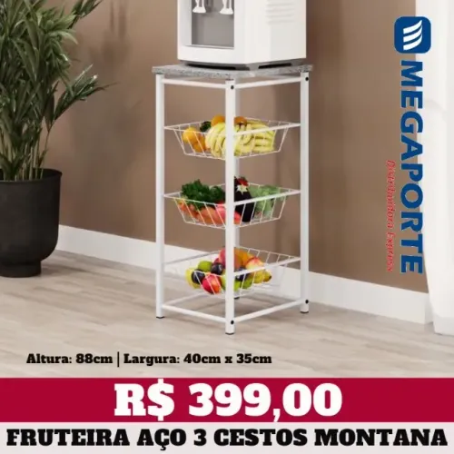 Fruteira Multiuso 3 Cestos de Aço (Novo) Entrega Grátis!