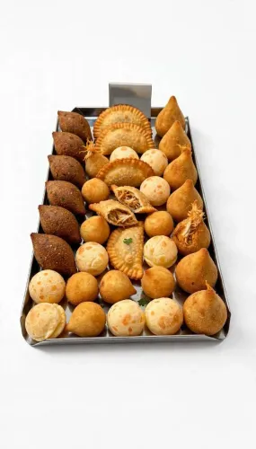 Bandeja expositora de salgados em aço inox. Medidas diversas