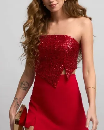 Blusa cropped M da Renner / Blue Steel paetê vermelho 