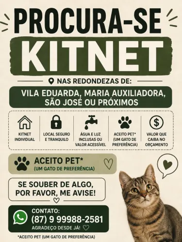 Estou a procurar de uma kitnet ou apt ou casa 