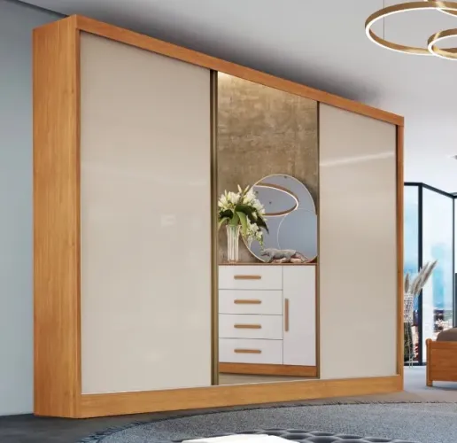 Guarda-Roupa Casal Deslizante Elegance Mirror 3 Portas