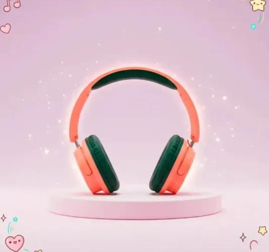 Fone de ouvido bluetooth rosa salmão recarregável tipo C cacau show almofadado confortavel