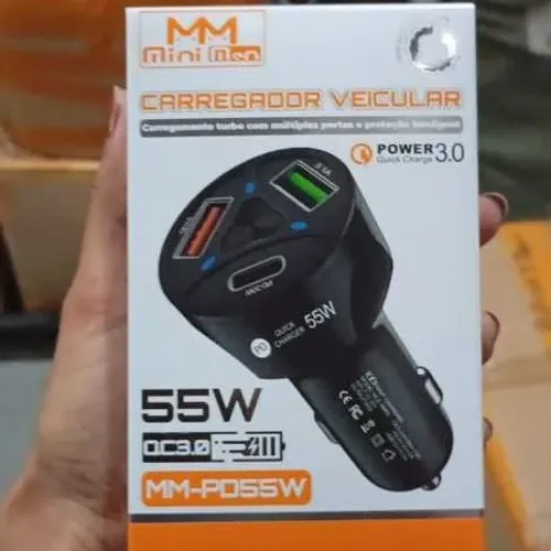 Carregador Veicular 55W Turbo USB e USB-C PD QC 3.0 Ultra Rápido 12V/24V  