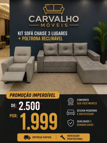 Promoção imperdível por apenas 1.999 Kit Sofá Shase e poltrona reclinável novos