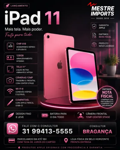 iPad 11 128GB Rosa A16 Novo Garantia Apple Nota Fiscal