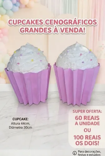 Par de Cupcakes Cenográficos Grandes para Festas e Cenários