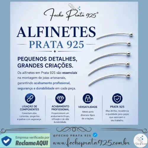Alfinete Prata 925 Montagem de Joias e Semijoias